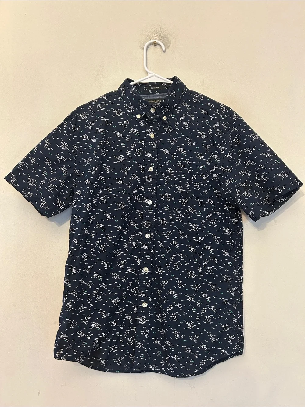 Banana Republic Men's Navy Short-Sleeve Button-Down Shirt Slim fit Sz M EUC